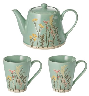 Teemando Set Kanne Hina Steinzeug mit Relief 0,9 l + 2 passende Tassen von Cha Cult
