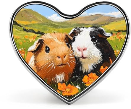 Meerschweinchen auf einer Blumenwiese, Knopf-Brosche, herzförmige Anstecknadeln, Dekoration mit Grafik für Hut, Kleidung, Tasche