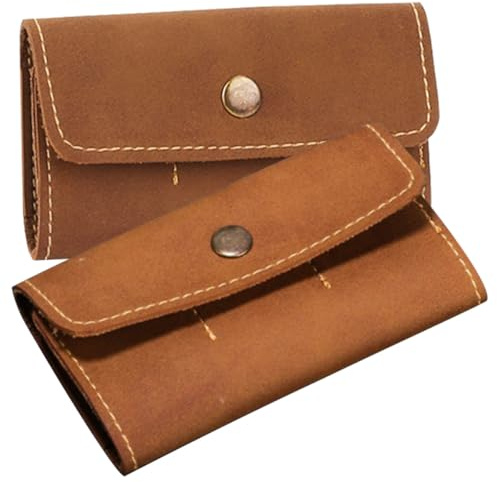 HOUDERCO 2pcs Pu Leather Memory Card Holder Case with 8 Slots Retro Vintage Style Storage Box for Flash Cards and Computer Memory Accessories in Brown