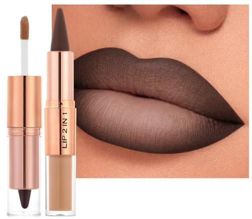 Erinde 2 in 1 Lipliner & Matte Lipgloss, Samtig-Mattes Finish, Langanhaltend & Hochpigmentiert, Komfortable Formel für Definierte, Vollere Lippen, Tierversuchsfrei #01 Matt