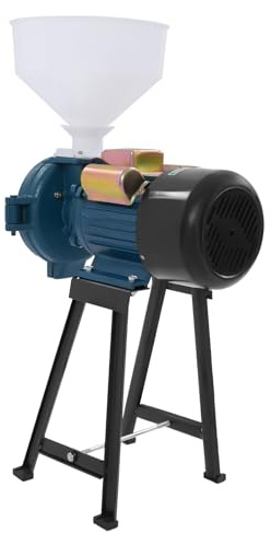 Mulino per cereali commerciale, 2200 W, con imbuto, per mais, riso, grano e grano smerigliatrice, 1400 rpm con spessore regolabile, mulino elettrico per grano macchina, blu, nero