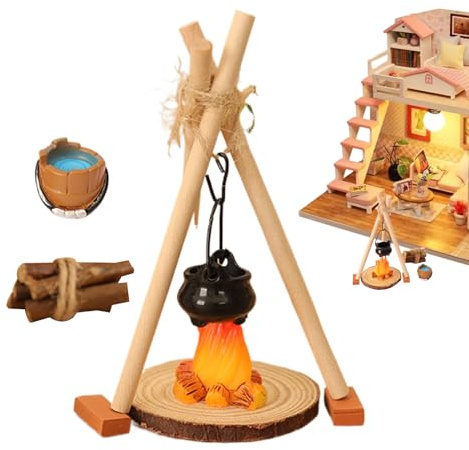 Miniatur Für Puppenhaus | 1 12 Maßstab Feengarten Camping Zubehör - Winziger Aufhängbarer Ofen Mit Teekessel | für Zuhause Outdoor Urlaub Familientreffen Feengarten