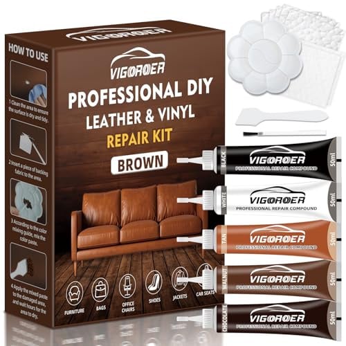 Leder Reparatur Set 5 Farben Leder Patch für Sofa und Autositze | Lederfarbe Braun, Behebt Kratzer Risse Löcher, Farbauffrischung, Starke Haftung, Einfache Anwendung, Taschen & Vinyl
