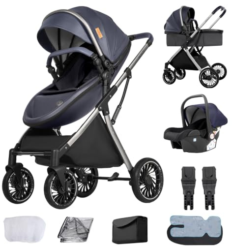 Oubeauou Reisesystem 3 in 1, kombi Kinderwagen, von Neugeborenen bis Kleinkind, All-Terrain, Einhand-Klappbar, Hochsitz-Baby-Kinderwagen, wandelbarer Babywagen