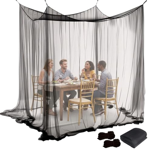 XXL Moskitonetz Outdoor Reise, 300x300x250cm Großes Mückennetz und Fliegennetz für Bett, Garten und Camping, Engmaschiges Mosquito Net für Innen und Außen, Schwarz