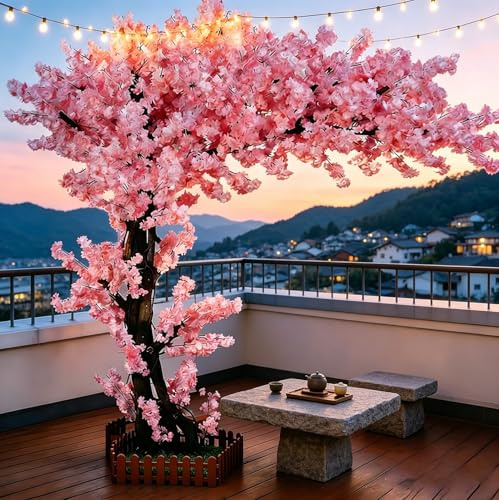 ADUUTPPD Pink Artificial Cherry Blossom Trees Christmas for Indoor Outdoors,Handmade Fake Cherry Blossom Tree for Living Room Wedding Shopping Hotel Restaurant Home Decor, Extension,A,6FT x 5FT