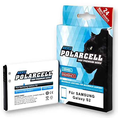 PolarCell Ersatz-Akku für Samsung Galaxy S2 GT-i9100 | S2 Plus GT-i9105 - GT-i9105p | Galaxy R GT-i9103 | ersetzt Original Batterie EB-F1A2GBU & EB-L1M8GVU | 1800mAh | A+ Qualitätszellen | Accu