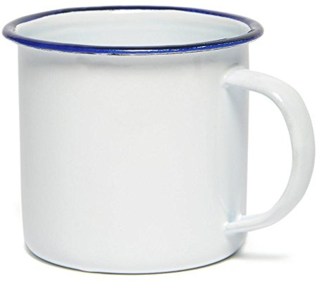 Genware Enamel Mug White with Blue Rim 360ml, Single