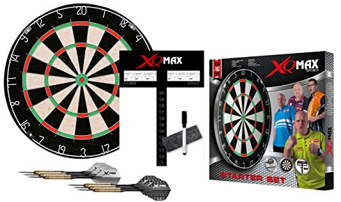 XQMAX Starter Set Bristle Dardboard, inkl. 6x 18g Steel Darts, Scoreboard, Wischer und Stift