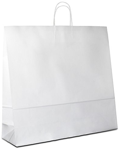 Papiertüten weiß mit Kordel-Henkel I 250 Stk. 54+15x49cm I Papiertragetasche für Einzelhandel, Hochzeit, Geburtstag, TO-GO I Geschenktüten aus Kraftpapier I HUTNER