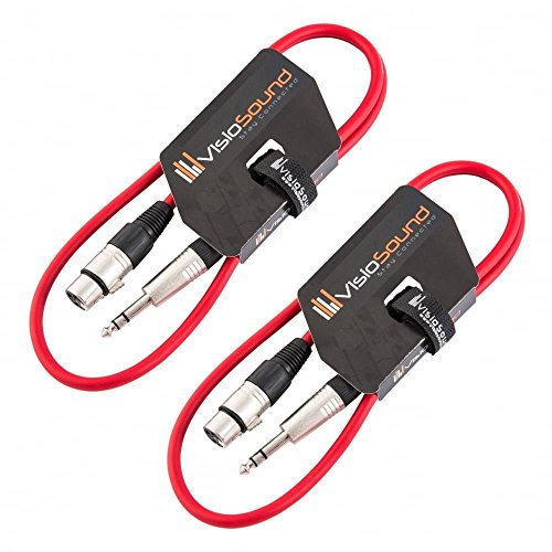 VisioSound 2 x Female XLR to 6.35mm Stereo Jack Lead/Balanced Signal Patch Cable / 2 Pack 1m Red/Red