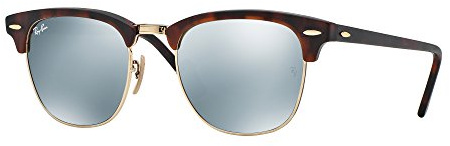 Ray-Ban Unisex-Erwachsene RayBan Clubmaster Sonnenbrille, Braun (Havana Frame with Gold Rims and Mirror Lenses), 51.0