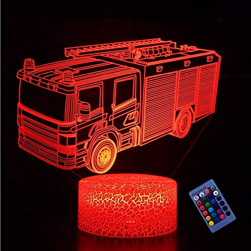 YTDZLTD Optische Täuschung 3D Feuerwehr Auto Nacht Licht 16 Farben Andern Sich Fernbedienung USB-Strom Touch Schalter Dekor Lampe LED Lampe Tisch Kinder Brithday weihnachten Geschenk