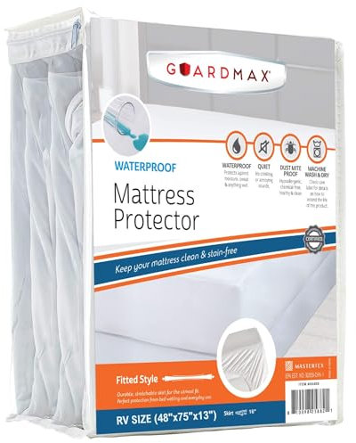 Guardmax Jersey-Strick-Matratzenschoner für Wohnmobil, wasserdicht und milbendicht, mit dehnbaren Taschen, weich, bequem und geräuschlos, wasserdichtes Spannbetttuch (122 x 190 x 33 cm)