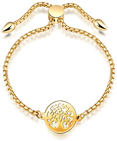 Feilok Damen Elegant Edelstahl Baum des Lebens Armband Bettelarmband Lebensbaum Armband Armkette Armkettchen Schmuck für Frauen Mädchen gold