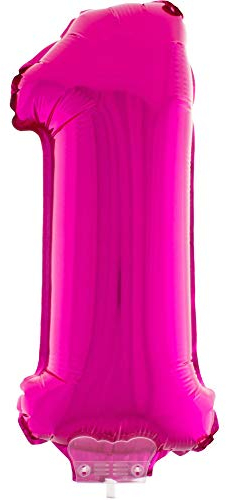 Das Kostümland Zahlen Folienballon 41 cm mit Stab - Pink Zahl 1