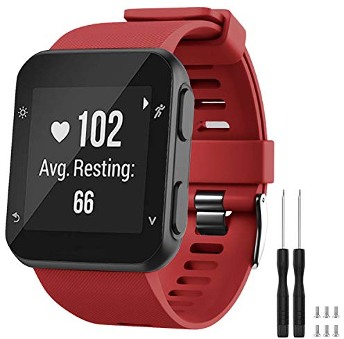 TopPerfekt Armband kompatibel mit Garmin Forerunner 35, weiches Silikon Ersatz-Uhrenarmband für Garmin Forerunner 35 Smart Watch, passend für 130-230 mm Handgelenk (Dunkelrot (Black Buckle))