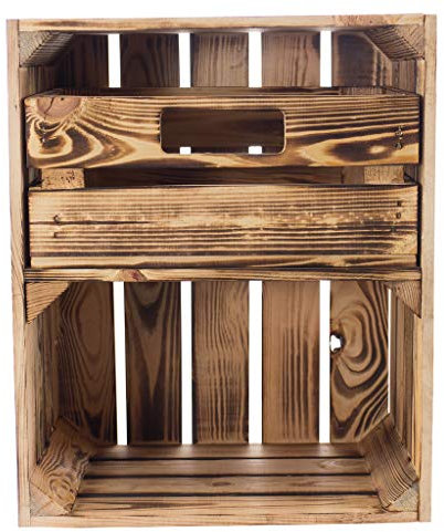Vintage Möbel 24 GmbH 3 schöne geflammte Holzkisten/Obstkiste mit Schublade, ideal für Regalsysteme aus Holz oder als Nachttisch, neu, DIY, 40x30x50cm
