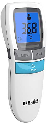 HoMedics No Touch Infrarot-Thermometer - kontaktlos, tragbar, Stirntemperaturmessgerät, 1-Sekunden-Sofortmessung, leicht lesbare LCD-Anzeige, Fieberalarm, Nachtmodus, automatische Abschaltung