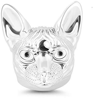 GNOCE S925 Silber Sphynx Katze Charm Perle mit Mondzeichen Für Katzenliebhaber Fit Alle Armband und Halskette Geschenk für Damen/Frauen