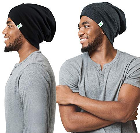 Sleep Cap-Designed for Men with Natural Curly Wave Hair Satin Lined,Gifts for Boyfriend,Husband & Dad, Black with Grey, One Size