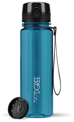 720°DGREE Trinkflasche 500ml “uberBottle“ crystalClear +Sieb - BPA-Frei, Auslaufsicher - Für Kinder, Schule, Sport, Fitness - Schmale Wasserflasche aus Tritan - Leicht, Stoßfest, Wiederverwendbar