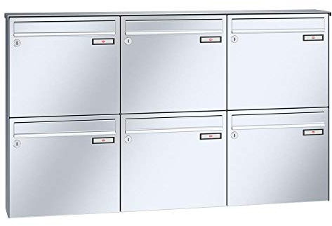 RENZ/Basic B / 6er Aufputz-Briefkastenanlage Wand-Briefkasten / V4A-Edelstahl/Volumen 17 L/Dein-Briefkasten.de