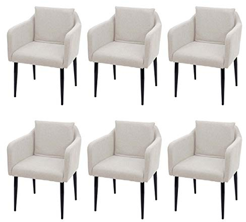 Mendler 6er-Set Esszimmerstuhl HWC-H93, Küchenstuhl Lehnstuhl Stuhl - Stoff/Textil Creme-beige
