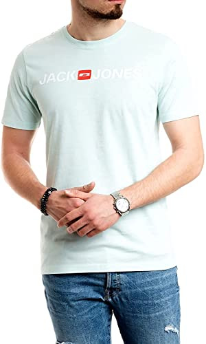 JACK & JONES Herren Jjecorp Logo Tee Ss Crew Neck Noos T-Shirt (Bleached Aqua (Aquamarin), XL)