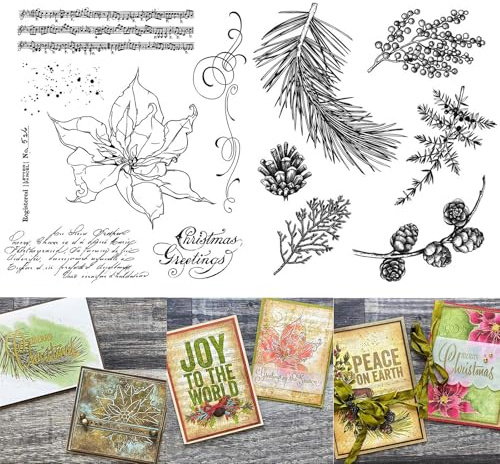 Briartw Frohe Weihnachten Weihnachtsstern Mistel Tannenzapfen Blätter Grüße Klare Stempel Siegel DIY Scrapbooking Prägung Tinte Handwerk Kartenherstellung Album Papier Handgemachtes Handwerk