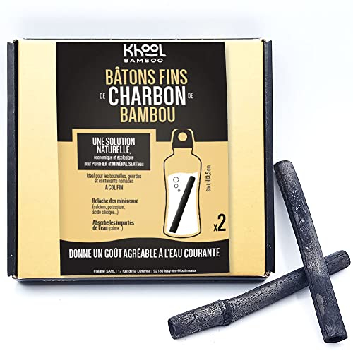 KHOOL | Lot de 8 batons de charbon de bambou purificateur d'eau | Origine France | 1 baton = 1L | Pour purifier et donner un meilleur goût à l’eau dans une bouteille, carafe ou gourde