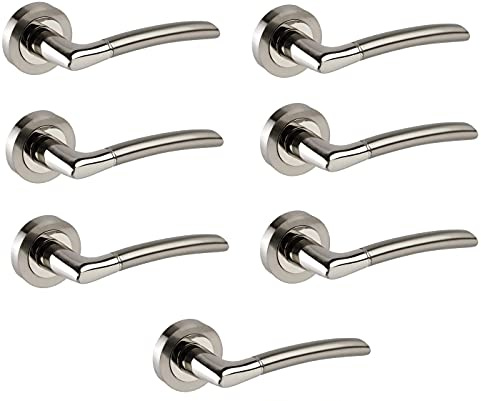 Haven Heritage ® Internal Chrome & Satin Duo Lever Latch on Rose Door Handles - Rose Diameter Approx 52mm Sold as 7 Pairs