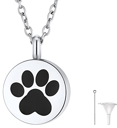 FindChic Kette Damen Welpen-Fußabdrücke Urne Anhänger zum befüllen Damen Herren Edelstahl Erinnerungen Asche Schmuck mit Trichter Füllen Kit Silber