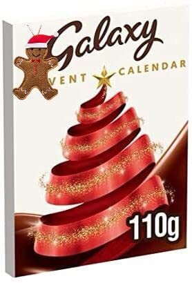 Galaxy Chocolate Christmas Advent Calendar (110g), Exclusively bundled with a Charming Gingerbread Man Christmas Tree Decoration.