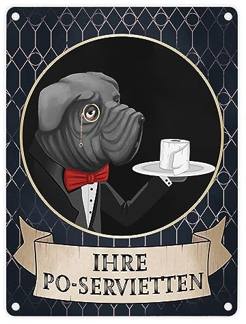 Ihre Po-Servietten Hundebutler Metallschild in 15x20 cm für die Toilette ein lustiges Schild für das stille Örtchen um ein bisschen Deko an diesen tristen Ort zu bringen