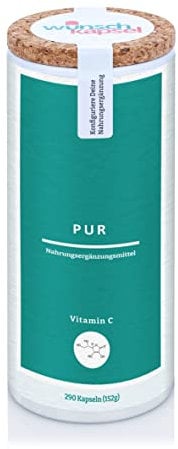 Vitamin C Pur (240 mg täglich = 300% NRV), Premium-Ascorbinsäure, von Hand gefertigt und in Deutschland hergestellt. 290 vegane Kapseln aus der Wunschkapsel-Manufaktur
