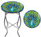 MUMTOP Petite table d'appoint d'extérieur en mosaïque de 35,6 cm, table basse ronde en verre pour jardin, terrasse, salon (paon)