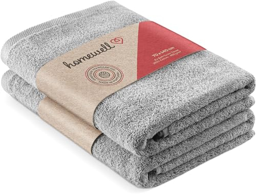 Homewell Handtuch Set - 2 Badetücher - weich und saugstark, 100% Baumwolle, Oeko-Tex 100 Zertifiziert (2 Badetücher 70x140 cm, Grau)