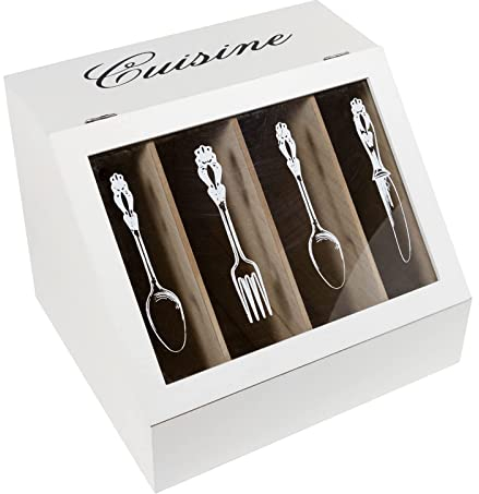 Cassetta Posate con Coperchio Cucina 4 Ventaglio Scatola Salvaspazio, Posate, Besteckkiste, Portaposate, Stand di Besteckbehälter, Portaposate per Cucina, Legno Cucchiaio, Coltelli E Forchette