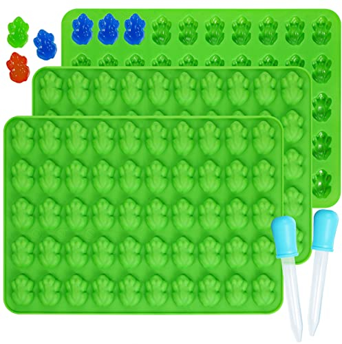Webake 3 Stück Gummibärchen Form Frosch Silikon Schokoladenform Gelee Backformen Antihaftbeschichtung Silikonform Pralinenformen mit 2 Tropfen für Süßigkeiten, Gummy, Eiswürfel