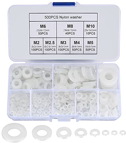 500 Piezas Arandela Plana de Nylon, Arandela Plana Aislante Redondo, Juntas Toricas para Arandelas Mecánicas - Blanco, M2/M2.5/M3/M4/M5/M6/M8/M10