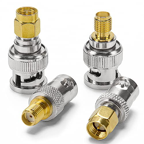 KUOQIY 4 Stücke SMA auf BNC Antennen Adapter in 4 Typen, BNC Stecker/Buchse zu SMA Stecker/Buchse RF Adapter Koaxialantenne Anschluss für Wireless LAN-Gerät, Koaxialkabel, Externe WLAN-Antenne