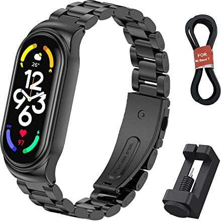 WindRen Bracelet Compatible pour Xiaomi Mi Band 7, Metal Bracelet Ajustable en Acier Inoxydable Watch Bracelet de Remplacement pour Xiaomi Mi Band 7