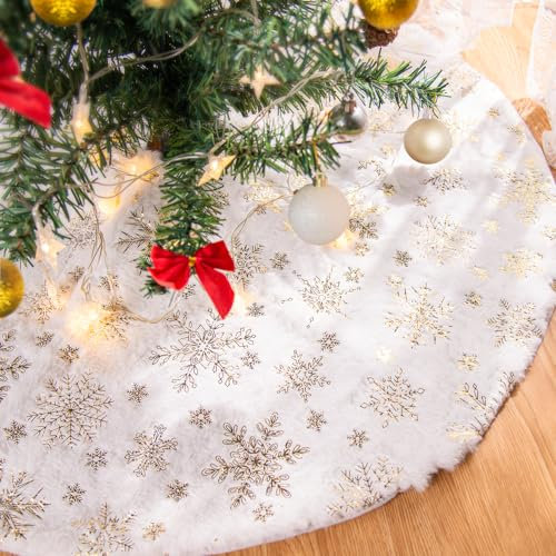 Lanpn Jupe de Sapin de Noël 120cm Tapis de Sapin de Noel, Grande Flocon de Neige Doré Cache Pied Sapin de Noël Couvre-Pied de Sapin Jupe d'arbre de Noël pour Decoration Sapin Noel (Or, 120 cm)