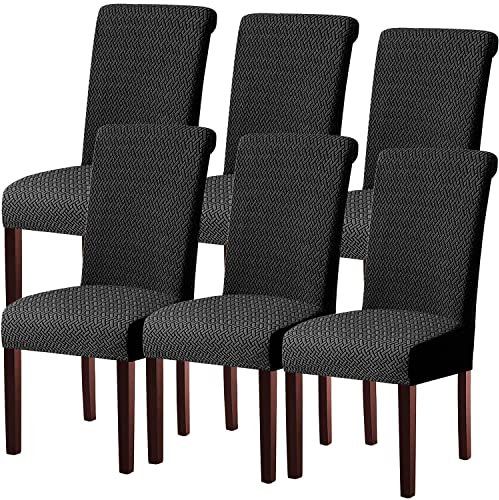 KELUINA Moderne Stuhlhussen 1er/2er/4er/6er Set, Stretch Stulhhussen Schwingstuhl Elastisch Abnehmbarer Waschbarer Universal Stuhlbezug für Hotel Bankett Hochzeit Party Deko (Schwarz,6 Stück)