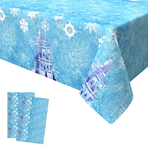 Xinvery 2PCS Schneeflocken Tischdecke, Blau Weiß Party Tischdecke Schnee EIS Rechteck Wasserdicht Dünn Plastic Tischtuch für Geburtstag Weihnachten Party Dekorationen 137 x 274cm