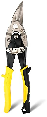 B BOSI TOOLS 10 Inch Aviation Tin Snips Left Cut, Heavy Duty Sheet Metal Cutter Snips Shears Cutting Metal Sheet Chrome Vanadium Steel Sharp Blades Safety Latch