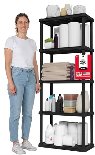 IRIS USA Hylla med 5 nivåer, 164 cm fast höjd, medium förvaringshylla för hem, garage, källare, skjul och tvättstuga, 64 tum L x 30 cm B x 163 cm H, tillverkad av återvunnet material, svart