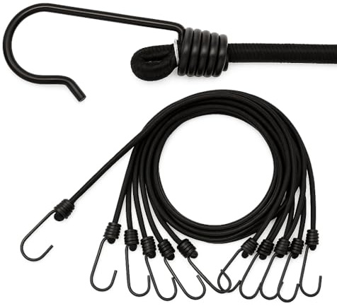 6er Set 200cm Lang Elastisch Spanngummi mit Haken Transportgurte Planenspanner Gepäckspanner Expander Gepäckträger Schwarz