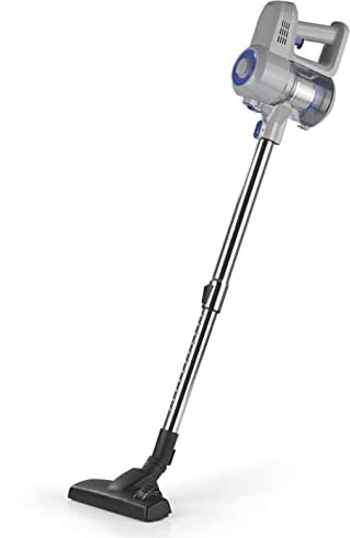 CLEANmaxx Akku-Hand- und Bodenstaubsauger | beutellose Zyklontechnologie | kabellos | Saugkraft-Regulierung in 2 Stufen | 35 min Akkulaufzeit | Teleskoprohr auf 80 cm erweiterbar [hellgrau/blau]